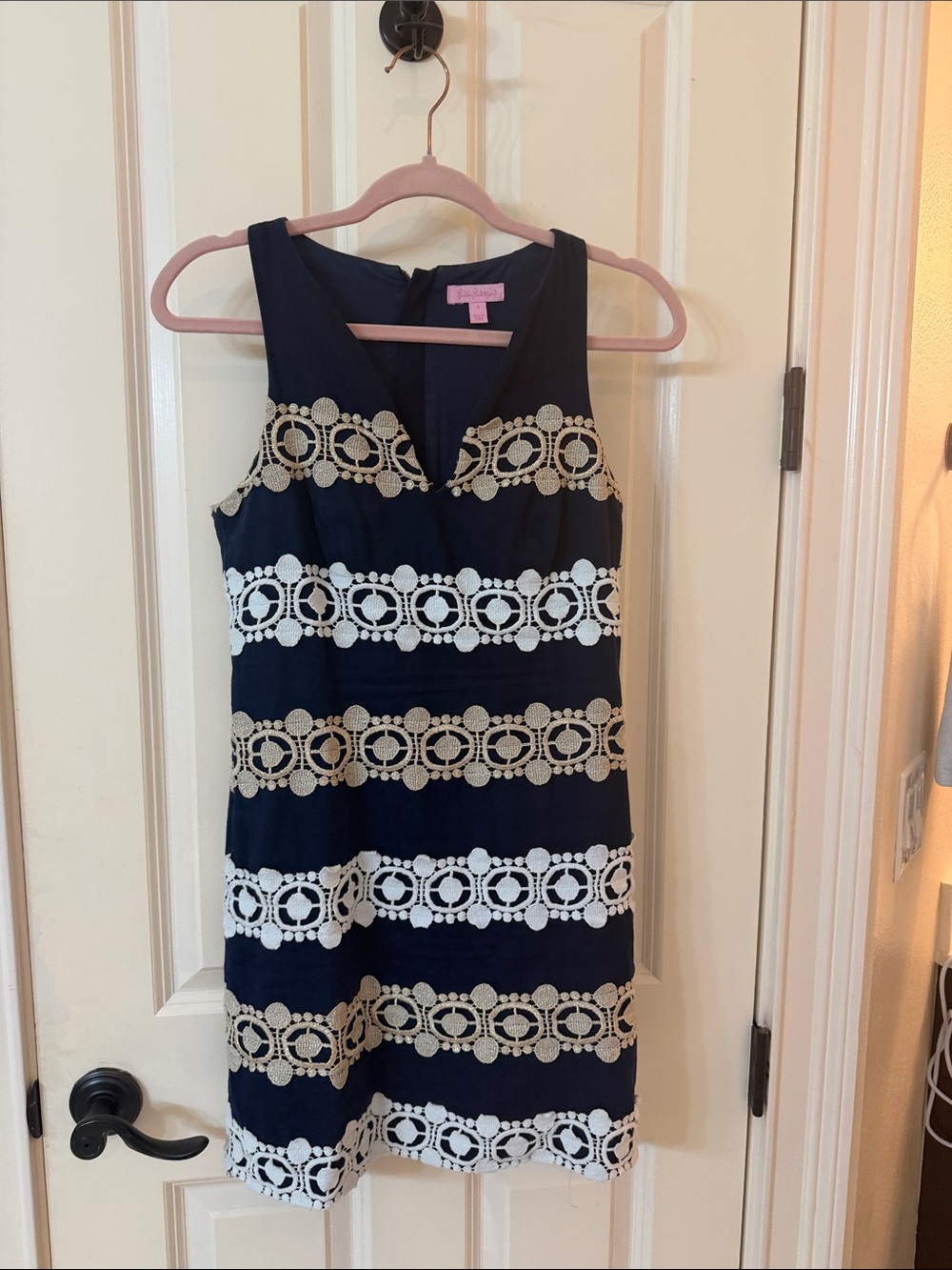 Lilly Pulitzer Navy & Gold Lace-Trim Sleeveless Dress